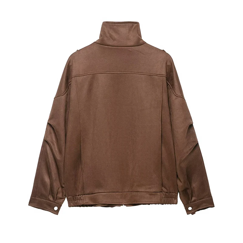 Women Suede Jacket 2025 New Fashion Long Sleeve Jackets Zipper Loose Coat Chic Vintage Female High Street Casual Outerwear ﻿