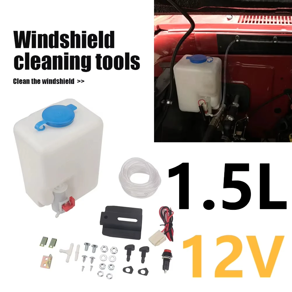 Universal Windscreen Washer Bottle Tank Pump Wiper System Reservoir Kit 1.5L 12V Fluid Nozzle Sprayer Car Windshield Clean Tools