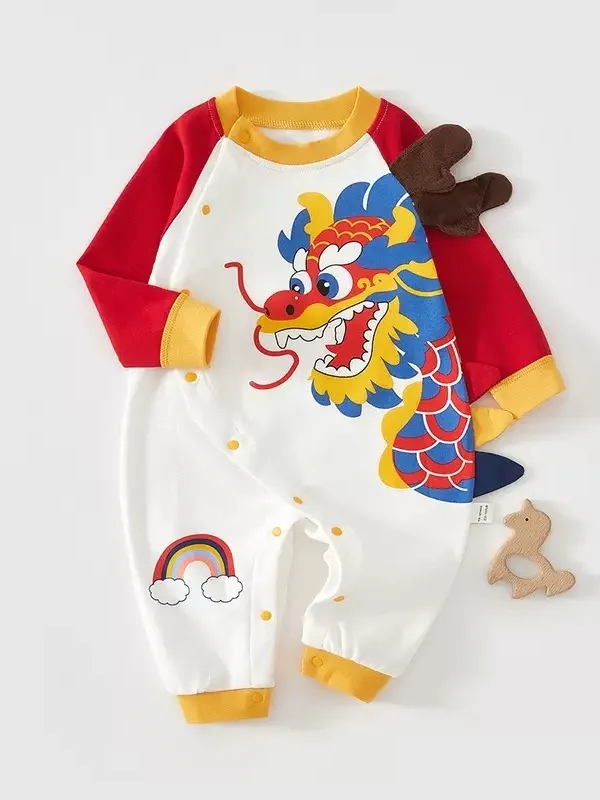 사랑스러운  롬퍼 순면 곰 공룡 의상 봄 가을 착용 가능한  옷  홈웨어 편안한 부드러운 면 소재