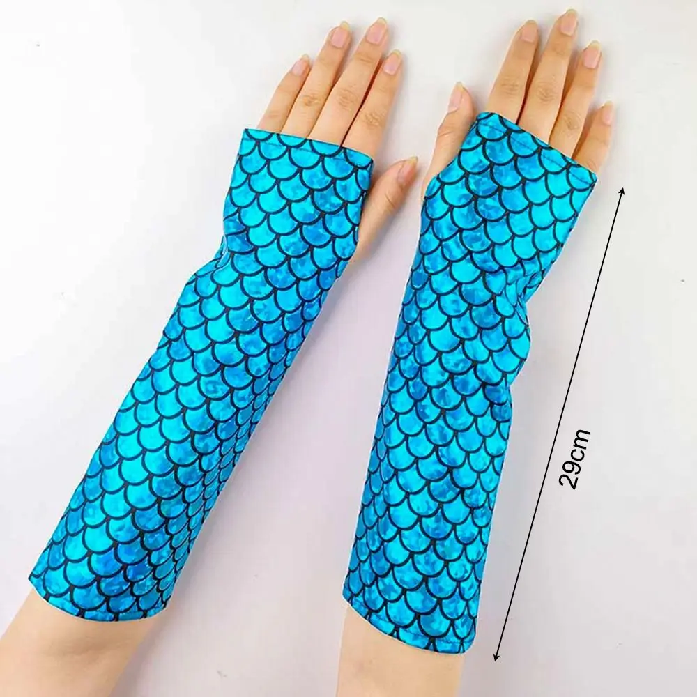 Fashion Colorful Fingerless Gloves Fish Scale Long Arm Sleeves Cosplay Gloves Adult