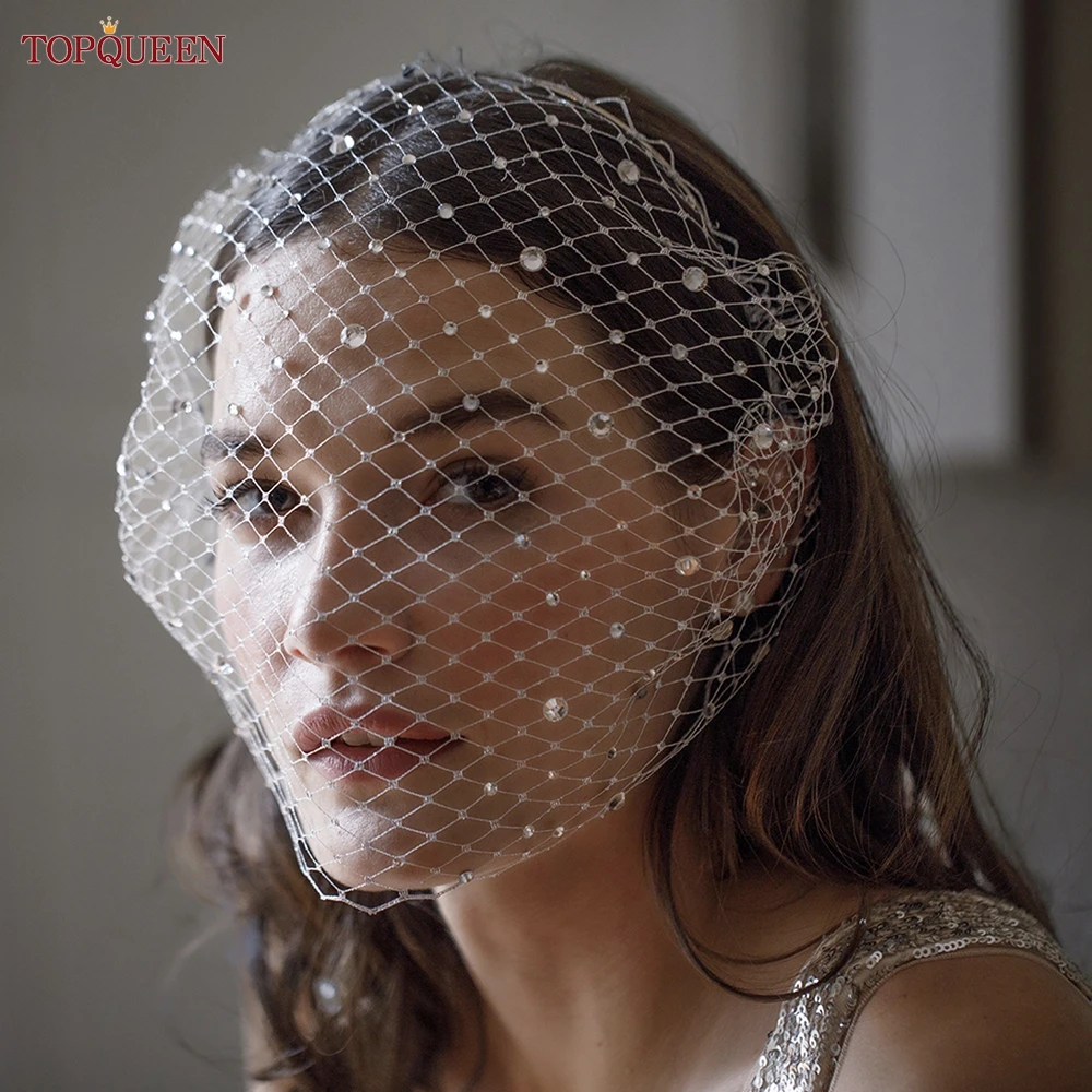 

TOPQUEEN VA12 Bridal Birdcage Veil Detachable Wedding Blusher Veil Bachelorette Party Accessories First Communion Cover Face