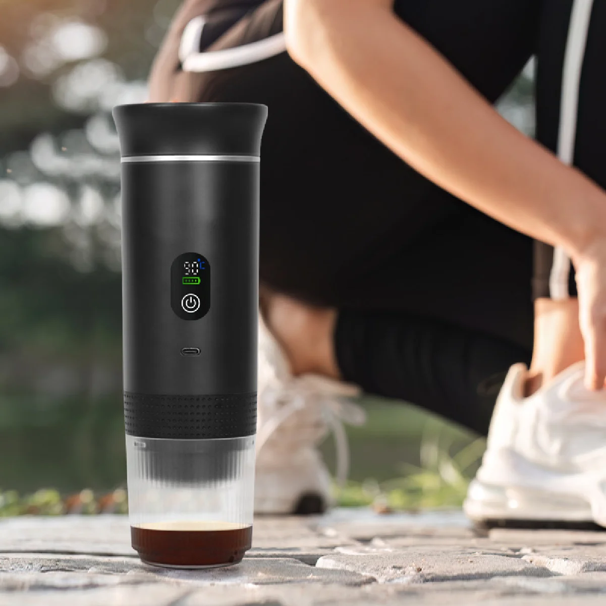 Cafeteira italiana recarregável para cápsulas de café expresso, uma cafeteira portátil 3 em 1 para uso externo com função de aquecimento. 2