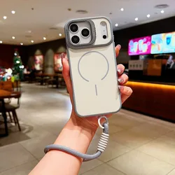 Luxury Fashion Lanyard with Metal Camera Stand & Magnetic Phone Case - iPhone 15 Plus (GRAY)