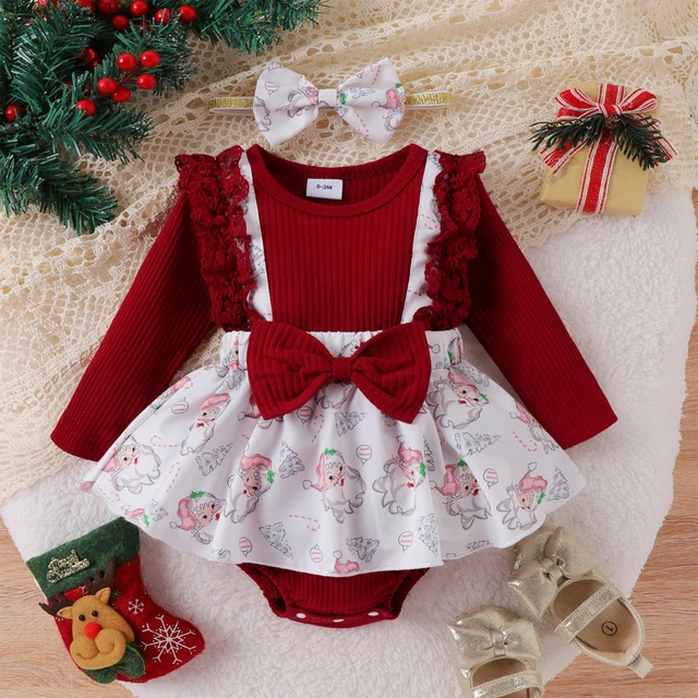 Baby Girl Size 0-3m 3m Knit Crochet Red White Christmas Dress