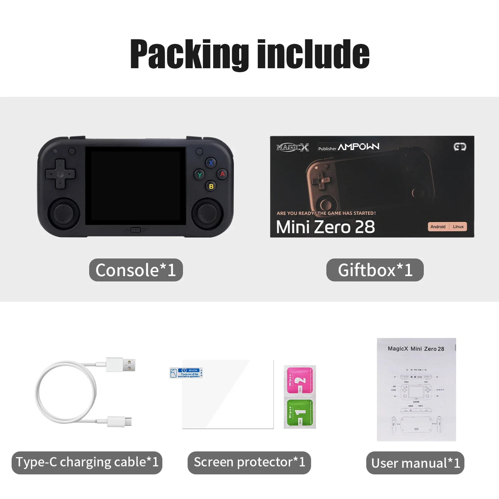 Ampown Mini Zero 28 Dual OS Retro Handheld Emulator 2.8″ OCA IPS — vue 10