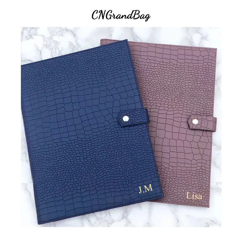 Free Custom Letters Document Bag Crocodile Pattern Pad Folio Top Quality Business A4 File Holder Luxury Porfolio For Ipad Holder