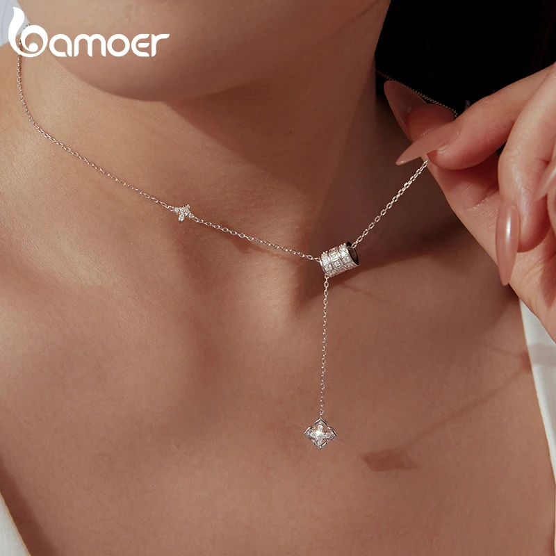 BAMOER Moissanite 목걸이 럭키 네잎 클로버 가디언 펜던트 여성용 파티 파인 쥬얼리 선물