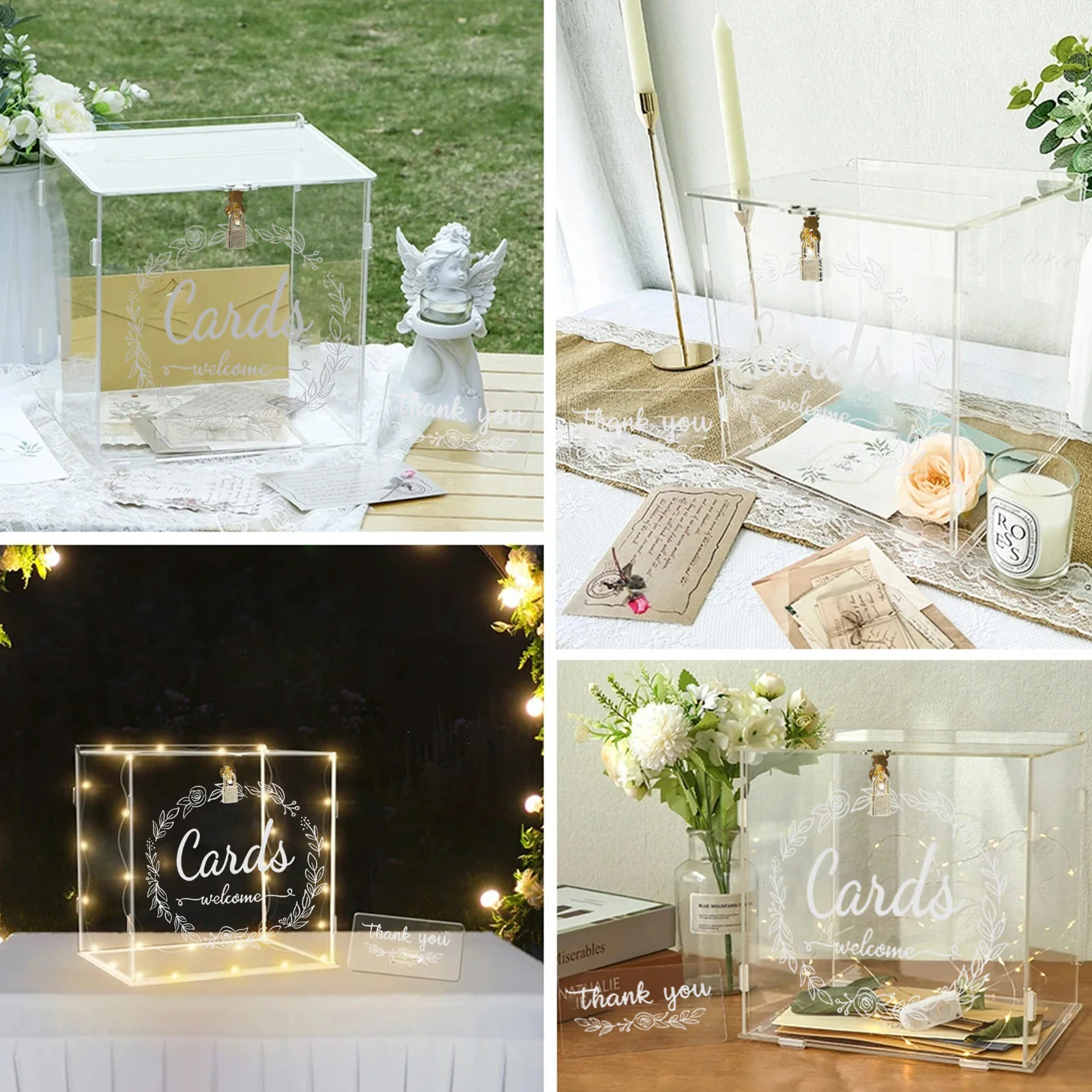 NCYP Scatola Per Biglietti In Vetro E Ottone 32cm | Con Serratura A Cuore | Per Matrimoni E Feste - Foto 2