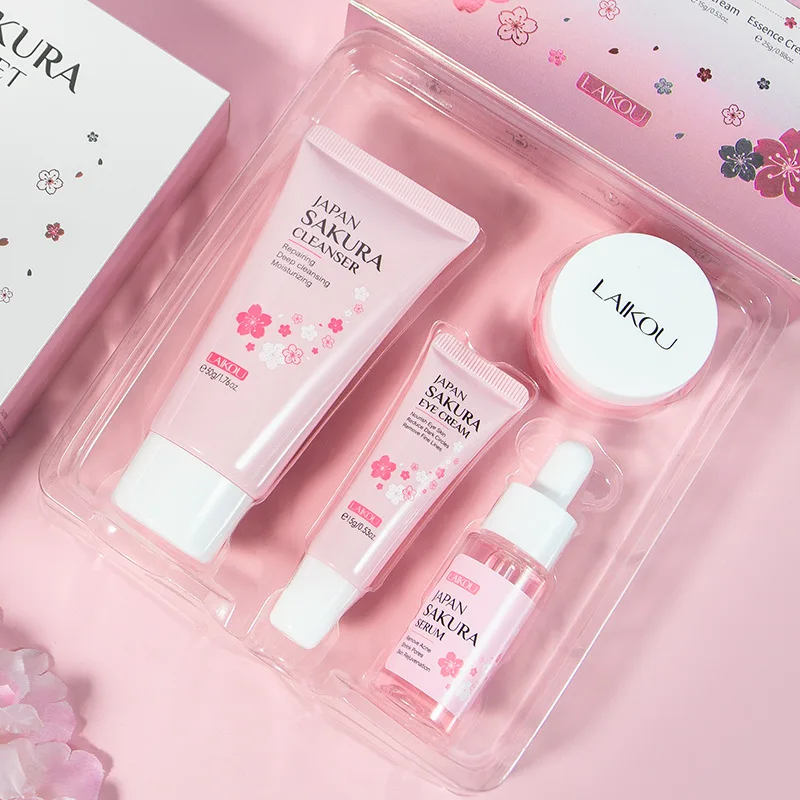 

4pcs/set LAIKOU Sakura Skin Care Sets Face Cream Serum Eye Cream Facial Cleanser Moisturizing Anti-aging skincare Face Care Set