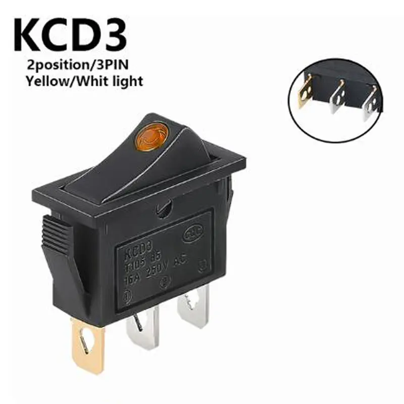 1PCS KCD3 Rocker Switch ON-OFF ON-OFF-ON 2 Position 3Pins Electrical equipment With Light Power Switch 16A 250V / 20A 125V AC - Image 17
