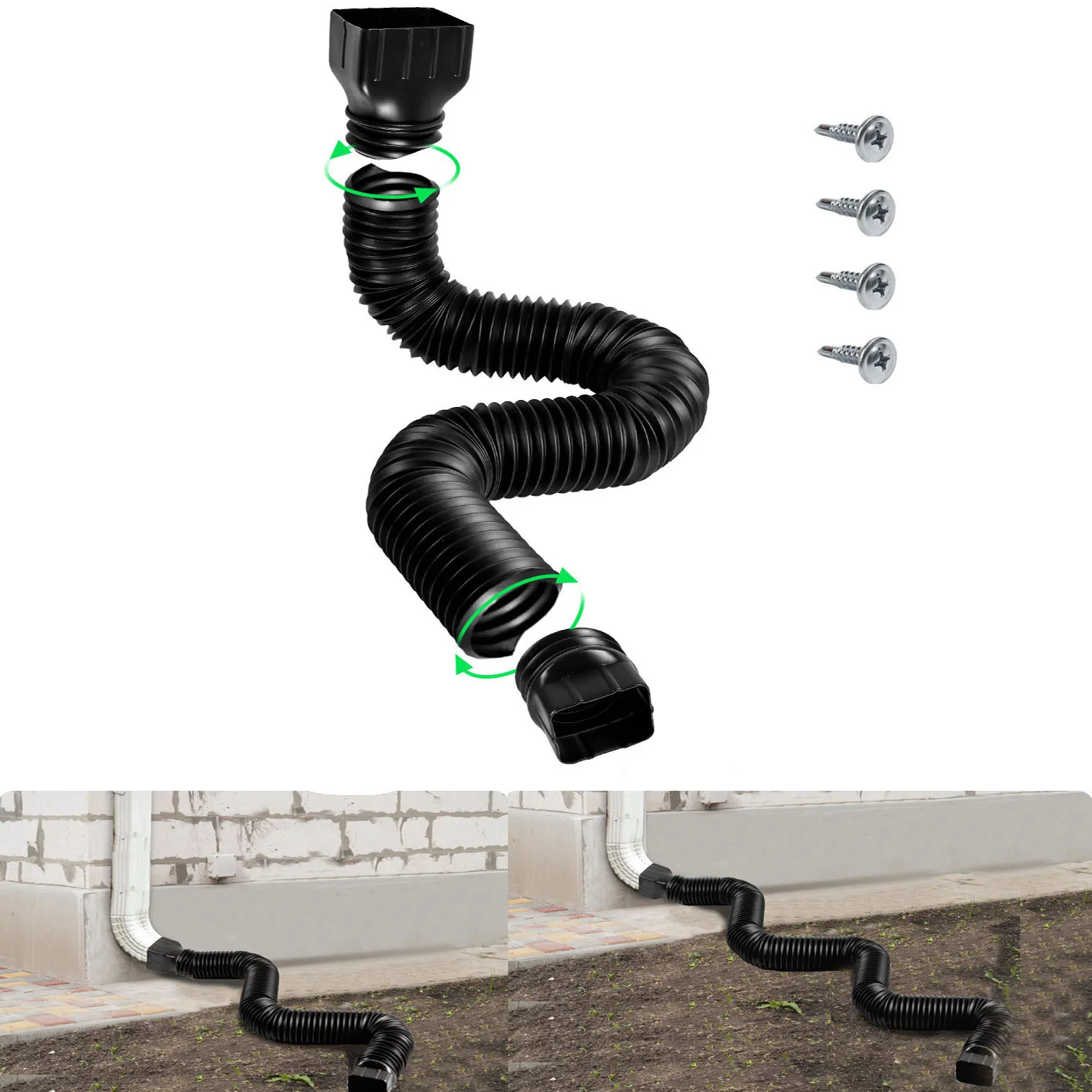 Rain Gutter Downspout Extensions Flexible Drain Downspout Extender Connector Rainwater Drainage System Accessory Adjustable Rain Gutter Downspout Extender Drain Pipe