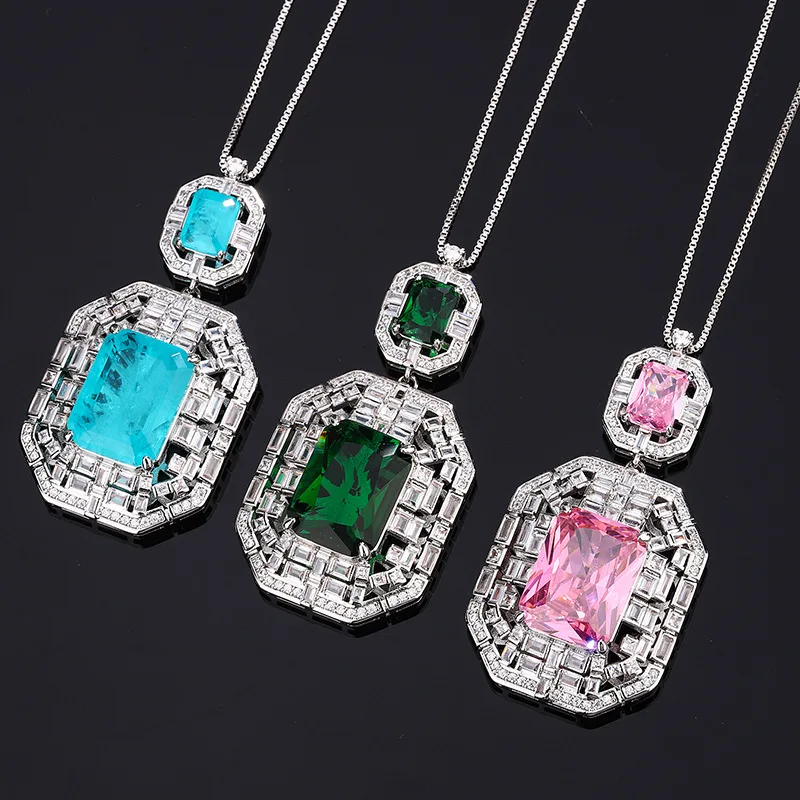 

LONGJIN Accessory Palace 16*12mm S925 Sterling Silver Emerald Pendant Necklace Women Chain Party Daily Fine Jewelry Luxury Gift