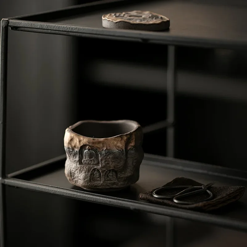 Retro Gold-plated Iron Glaze Dunhuang Cup Tea Cup Master Cup Ancient Early-fired Handmade Ceramics Tea Cup Kung Fu Tea