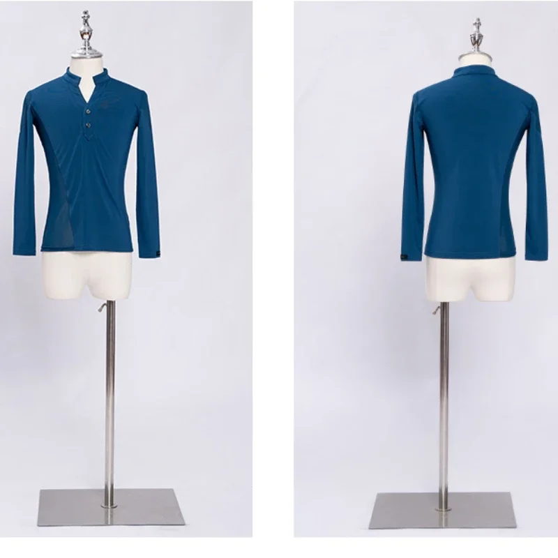 Dance Shirts Kids Boys Latin Dance Clothes Mesh Long Sleeve Male Professional Latino Dance Competition Tops Cha Cha Ballroom Dancewear G5103