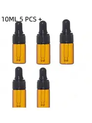 Set of 5 Brown Glass Refillable Dropper Bottles - Versatile Sizes for Essential Oils & Travel (10ML 5PCS)