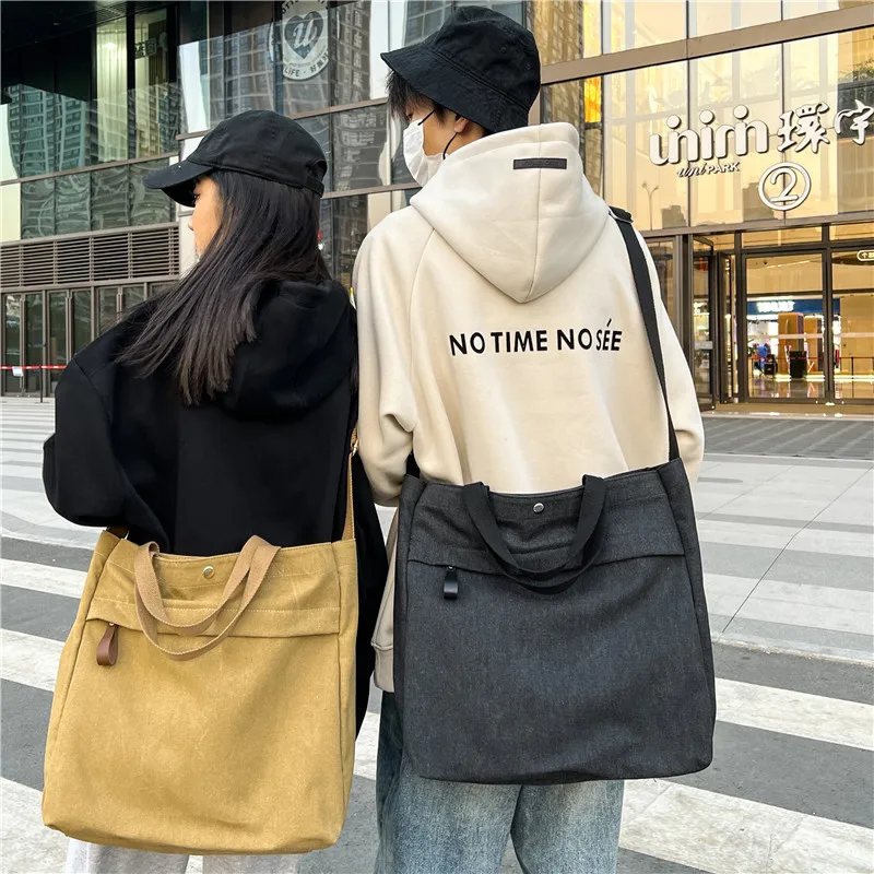 

Shoulder Bags Korean Solid Color Large Capacity Canvas Durable Commuter Campus Personality College Student Tote Purses Handbags