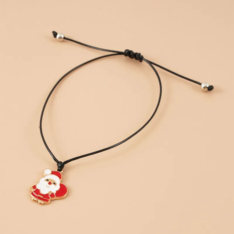 Christmas Theme Braided Rope Bracelet Santa Claus Xmas Tree Alloy Pendant Bracelet Women Kid Gifts Party Jewelry Gifts