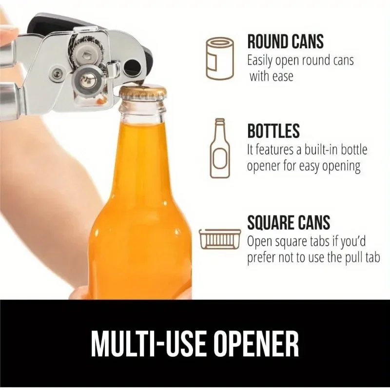 Heavy Duty Stainless Steel Smooth Edge Manual Large Handheld Can Opener, Rust Proof Extra Large Handheld Easy Turn Knob, Black