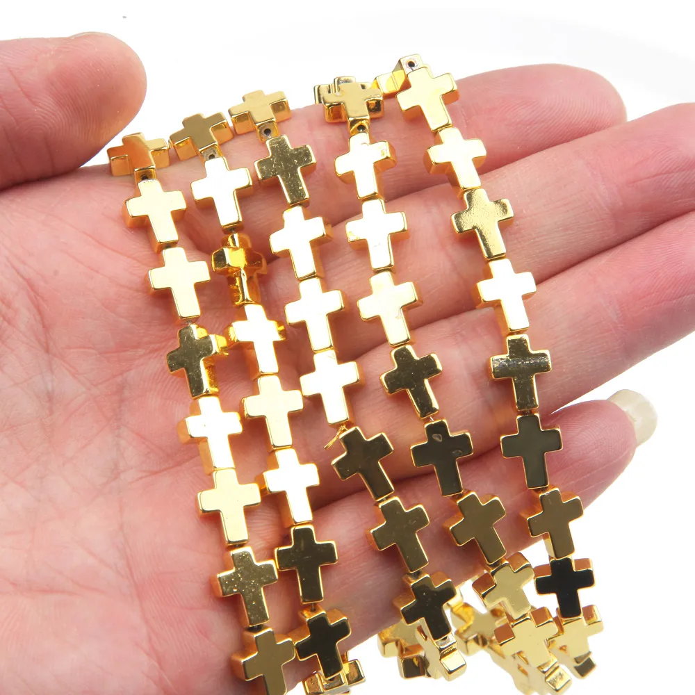 

40PCS Natural Hematite cross Gold Plated Charms For Jewelry Making Drop Earrings Diy Bracelet Necklace Findings 10*8mm