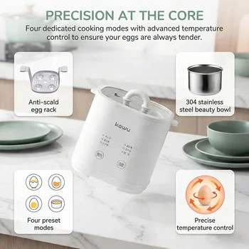 4-in-1 Electric Egg Cooker with Precise Temperature Control, One-Button Smart Operation, Anti-Scald Rack & Stainless Steel Bowl 1