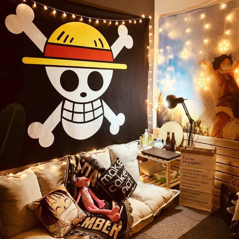 New Anime One Piece Luffy Roronoa Children Dormitory Bedside Decorative Wall Fabric Cartoon Bedroom Cute Poster Hanging Cloth