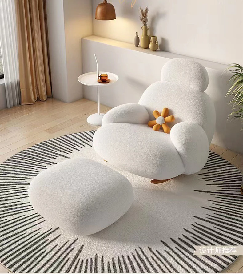Description Picture 5 of itemNordic Fabric Living Room Chairs Home Furniture Light Luxury Single Sofa Lounge Chair Home Balcony Leisure Rocking Chair