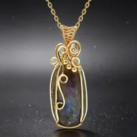 Pendentif en labradorite arc-en-ciel pour femme, fil de cuivre enroulé autour de la labradorite, bijoux en labradorite, collier en labradorite avec chaîne et boîte 6