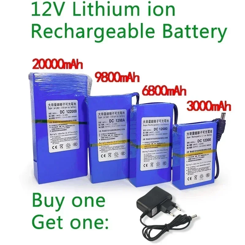

New DC 12v 3000-20000mAh Lithium ion rechargeable Battery High capacity ac power charger with 4 kinds of Capacity selection