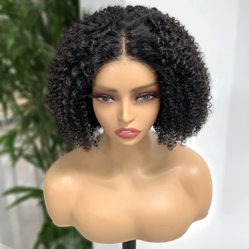 Kinky Curly Bob Wig Human Hair 180% Density 4x4 Lace Front Human Hair Wigs Afro Kinky Bob Wig For Women Natural Color 1