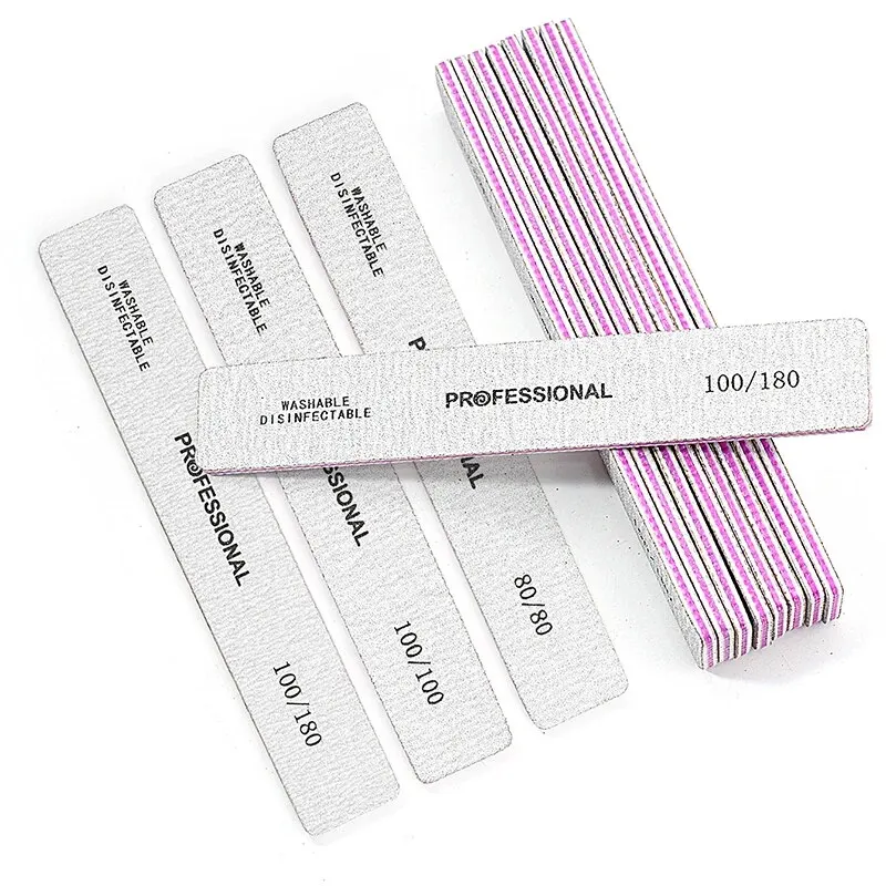 50 Pcs/Lot 네일 파일 전문 사포 80/100/180 그릿 더블 사이드 스퀘어 닦는 세척 가능한 손톱 파일 매니큐어 도구 키트