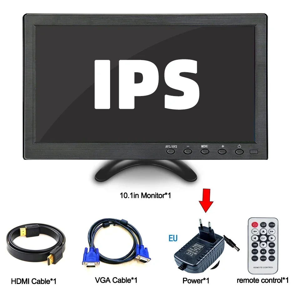 Schermo IPS HD da 10.1 pollici LCD Monitor ingresso VGA AV Bnc compatibile HDMI per PC Computer Telecamera di backup CCTV TV Game Box RPI
