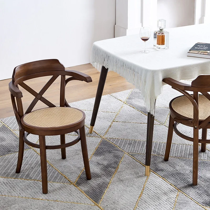 

Solid Wood Rattan Chair Backrest Restaurant Home Nordic Retro Log Dining Chair