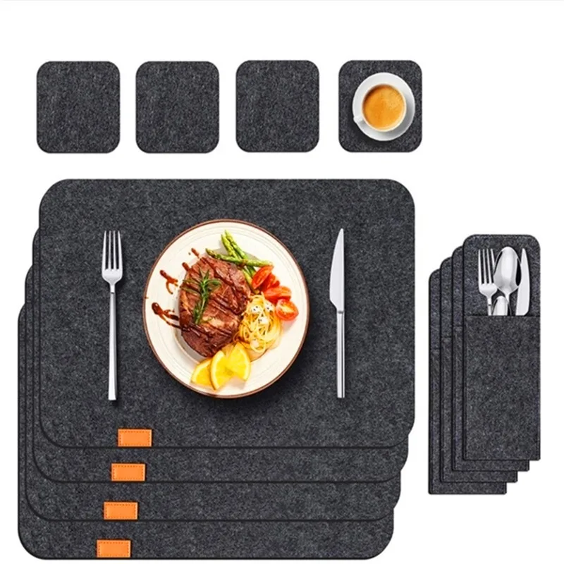 

3pcs Set Placemat Table Mat Washable Felt Placemats Tableware Pad Non-Slip Placemat Set Dining Table Mat Cup Coaster Wine Pad