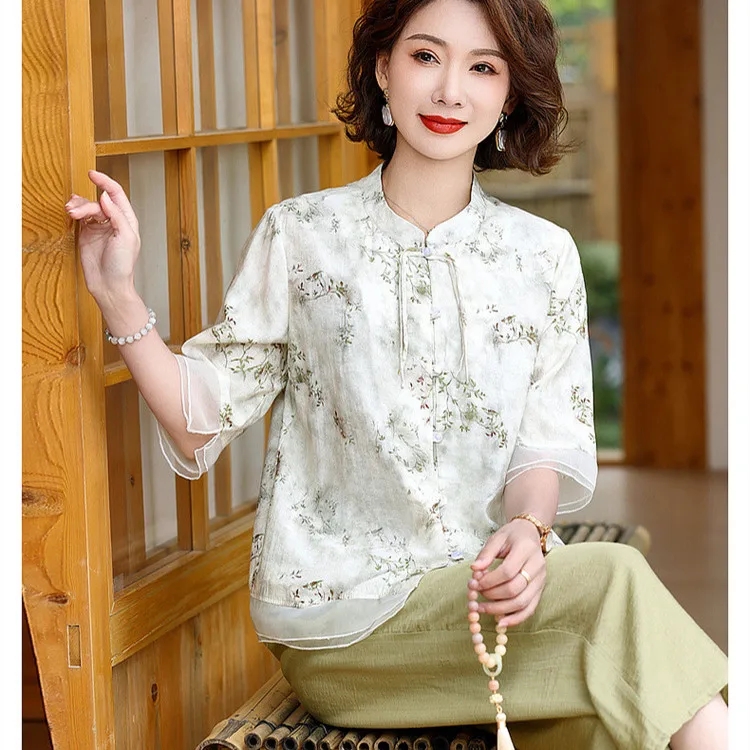 Thin Chiffon T Shirt Women Chinese Summer T-Shirt Blusas Casual Ladies Tshirt Harajuku Camiseta Mujer Top Tee Woman Clothes, women chinese shirt
