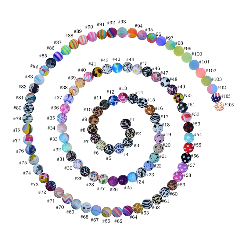 10Pcs 15mm Printed Silicone Beads Round Baseball Tennis Basketball Food Grade Teether Beads for DIY Baby Pacifier Chain Clip 5