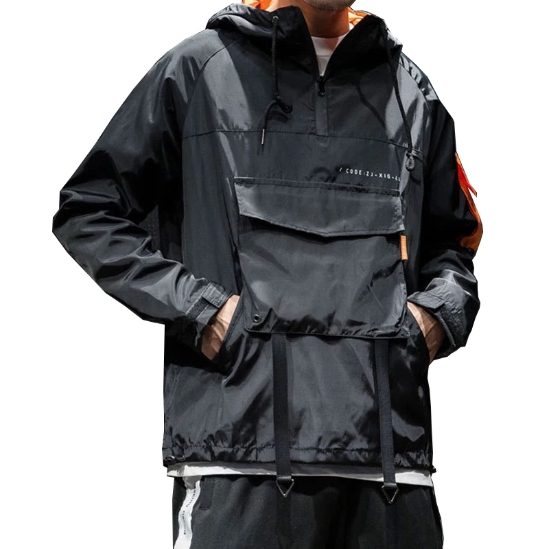 Fashion men's windbreaker jacket Men's casual outdoor sports pullover jacket Long sleeved half zippered pocket windbreaker