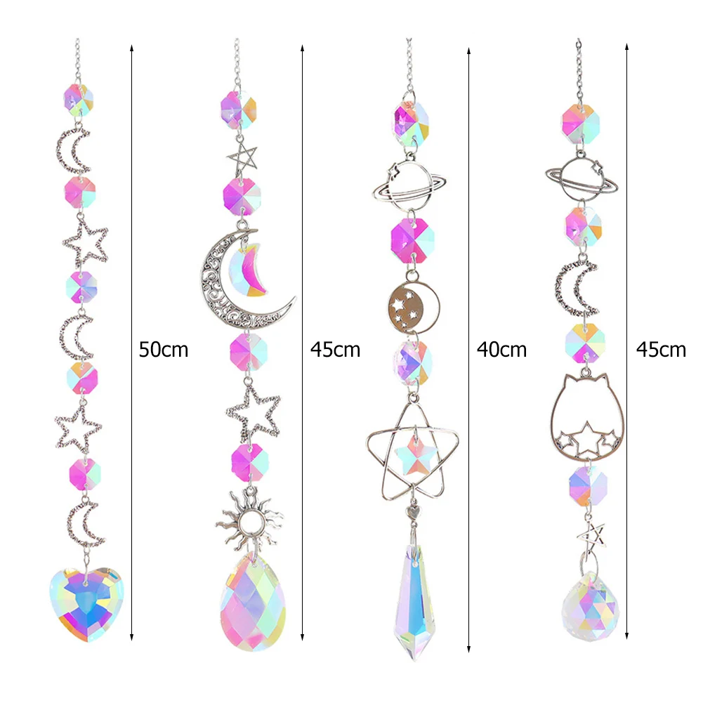 Suncatcher Crystal Pendant Window Prism Wind Chimes Star Moon Heart Metal Hanging Prism Hanging Light Catcher Home Garden Decor