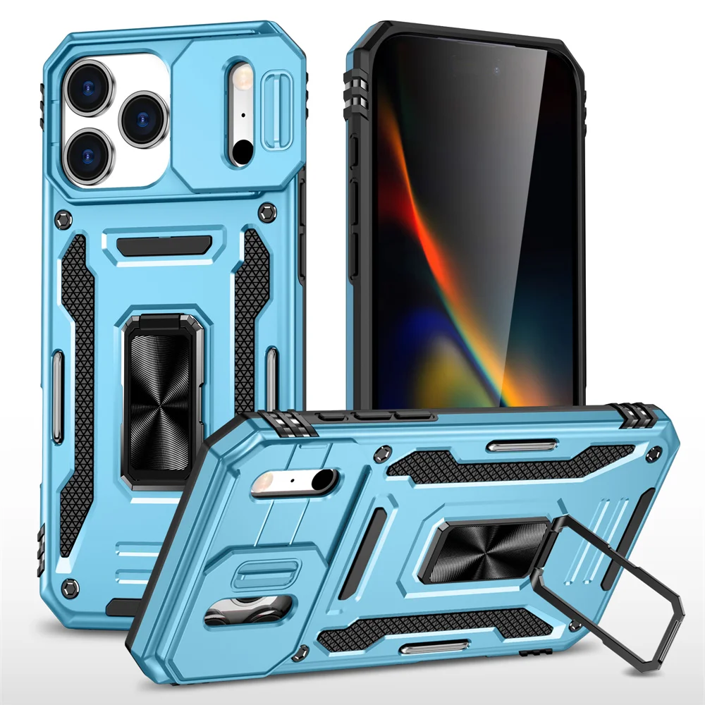 Rotating Magnetic Phone Case with Slide Camera Protector and Ring Stand Cover