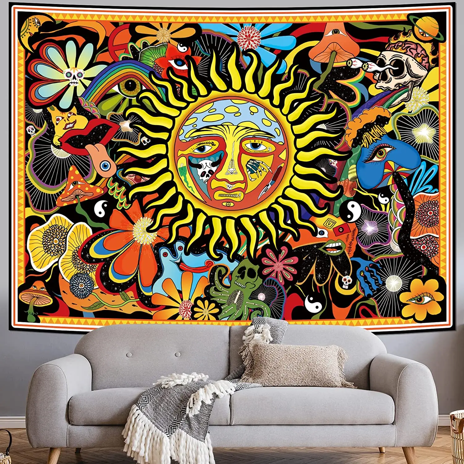 Psychedelic Flower Tapestry Wall Hanging Botanical Celestial Floral  Bohemian Room Decor Hippie Eye Witchcraft Tapestry print Art - AliExpress