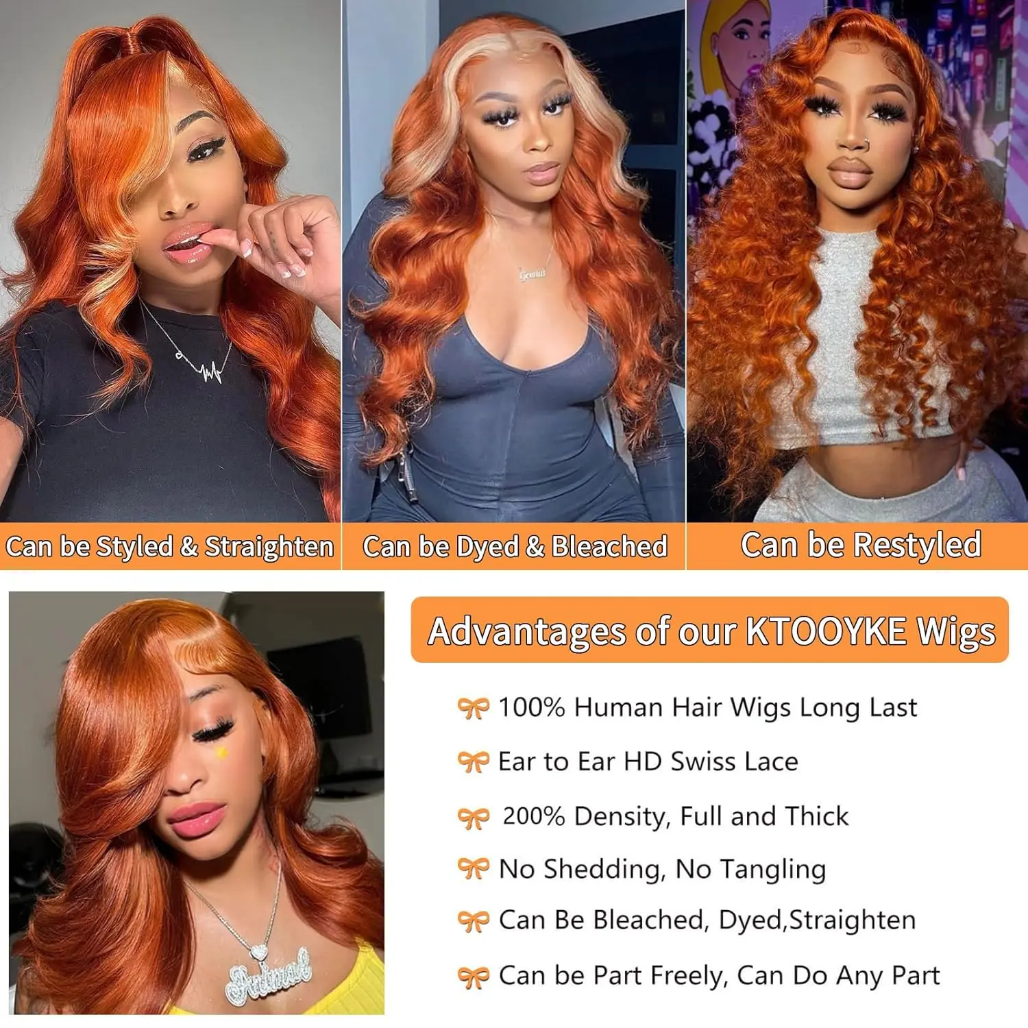 30 Inch Ginger Orange 13x4 HD Lace Frontal Wig Human Hair Pre Plucked 250% Body Wave Human Hair Lace Front Wigs for Women