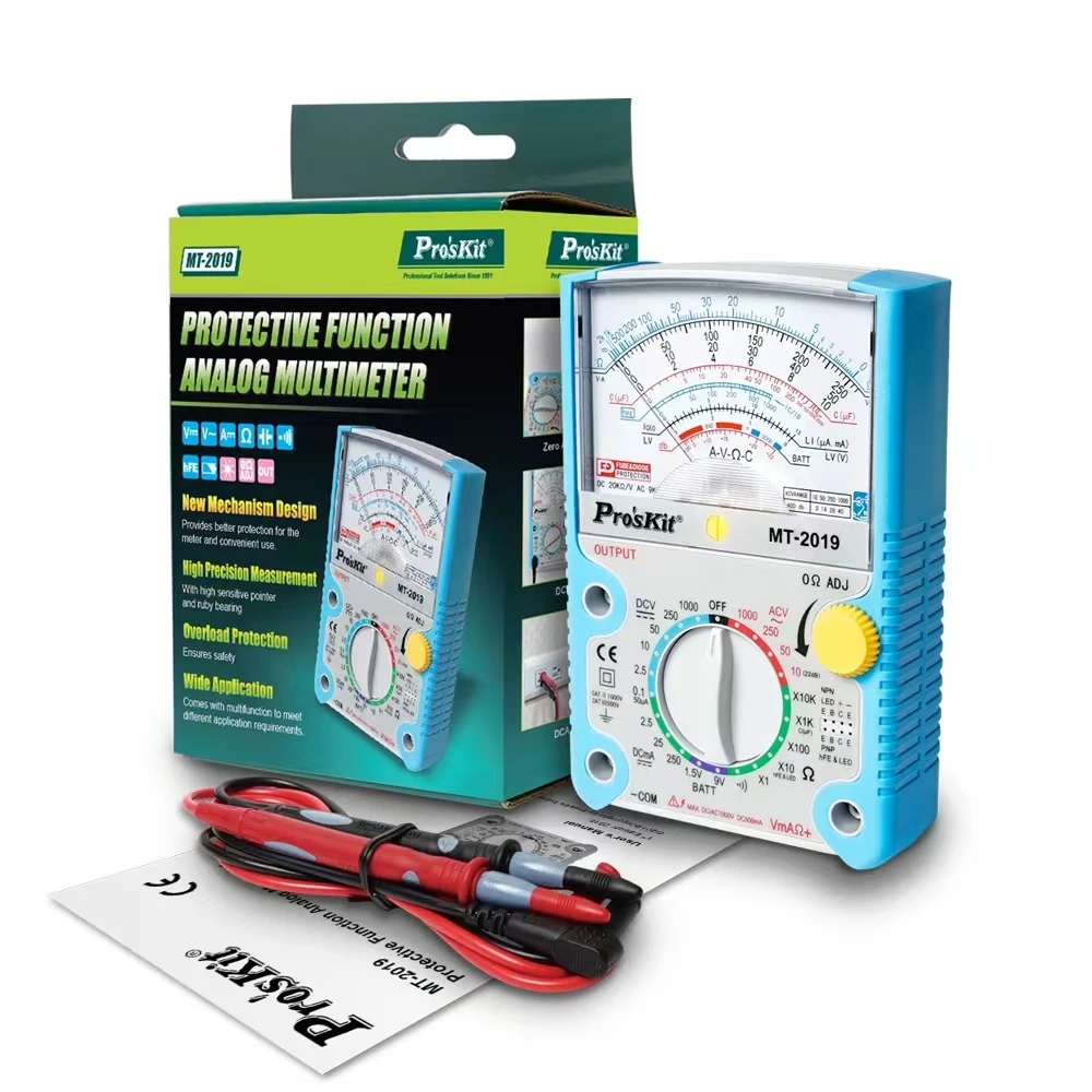 Pro'skit-MT-2019 Pointer Type Anti-misdetection Analog Multimeter, Ohm Test Meter, 24 Gears Pointer, Universal Meter new 85l1 hz square pointer type ac 100 220v 380v analog panel frequency meter tester gauge hertz indicator 45 55hz 65x65mm