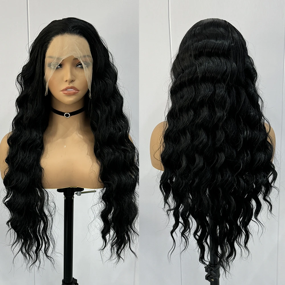 Lace Front Wig Synthetic Hair Wigs Synthetic Lace Front Wigs For Women Black Loose Curly Cosplay Wig Long Hair Role Play Wig Lace Front Natural Hairline Glueless