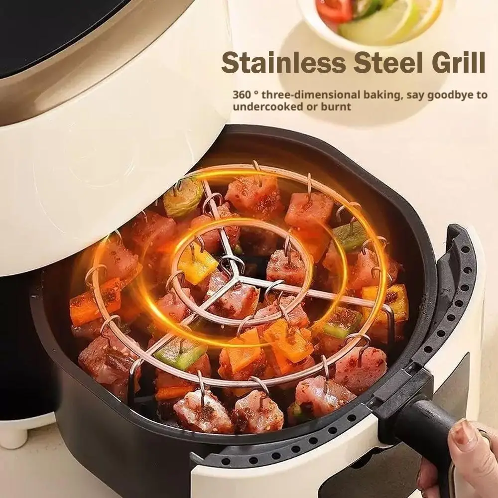 Steel Grilling Rack Air Fryer Grill Rack Round BBQ Grill Home Oven Kitchen Skewers Foldable Design L7Q3