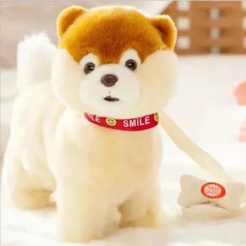 로봇 개 인터랙티브 개 전자 장난감 봉제 강아지 애완 동물 산책 짖는 가죽 끈 테디 장난감, 어린이 생일 선물