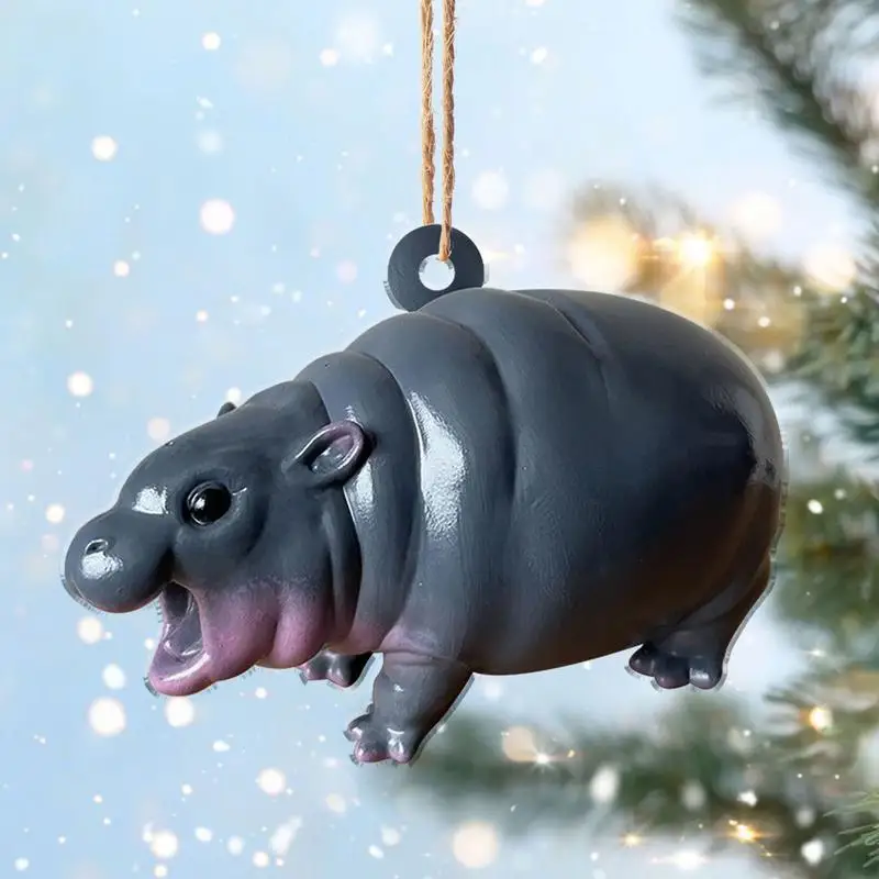 Cute Hippo Resin Figurine Moo Deng Hippopotamus Sculpture Baby Hippo Statue Pygmy Hippo Figurines Home Decoration Car Pendant