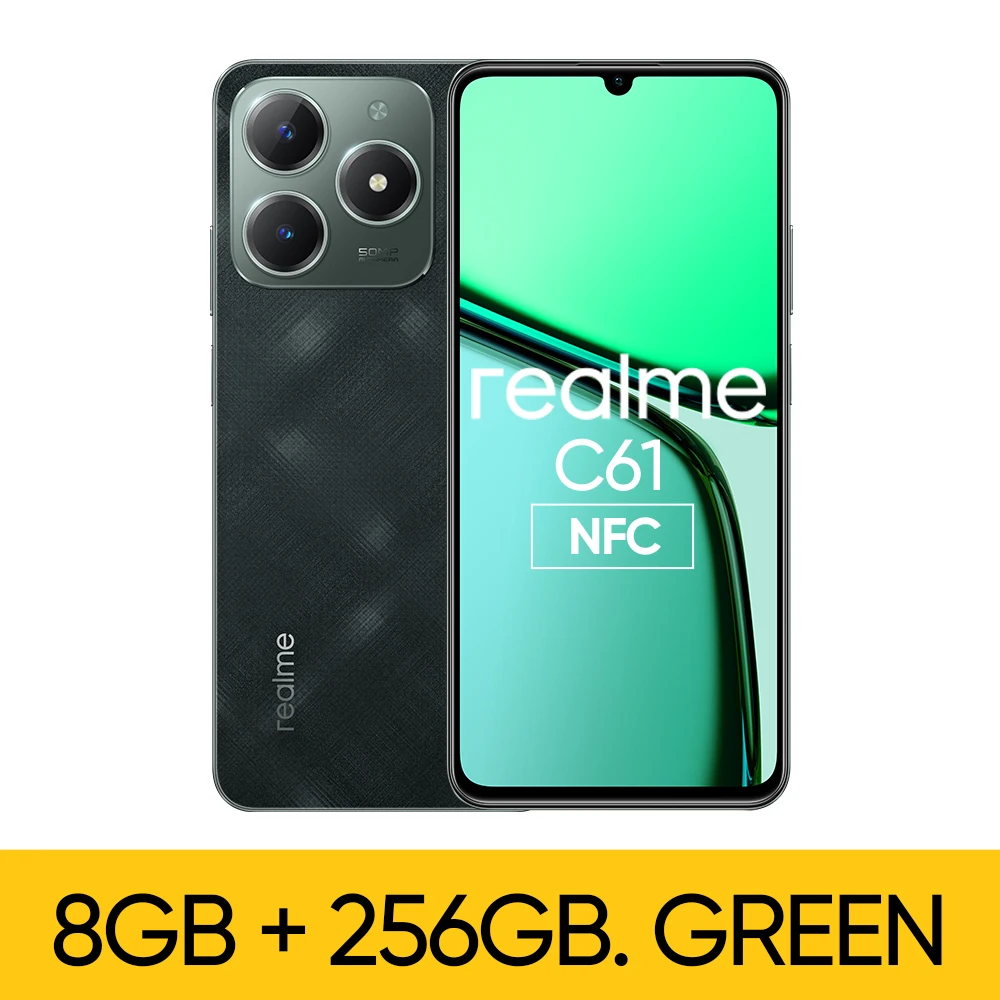 thumbnail image 1 of Teléfono inteligente realme C61 Batería de 5000 mAh Carga SUPERVOOC de 15 W Cámara con IA de 50 MP Pantalla de 90 Hz Motor de IA IP54 256 GB NFC Versión rusa, 1 of 5