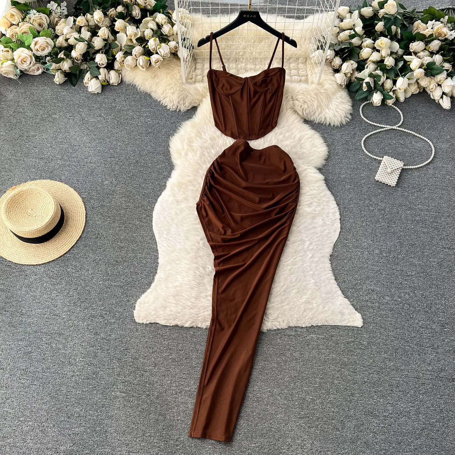 

Chic Sequin Two Pieces Sets Sexy Fashion Strapless Crop Top with High Waist Asymmetric Hip Wrap Skirt Women Casual Vacation Sets