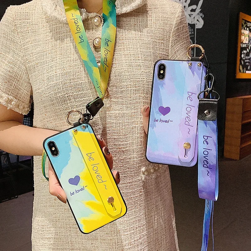 Watercolor Wrist Strap Lanyard Phone Case Holder Cover