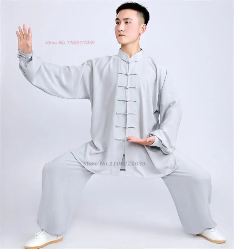 

2024 chinese vintage martial art uniform tai chi clothes breathable cotton linen wushu exercise clothing kungfu top+pants set