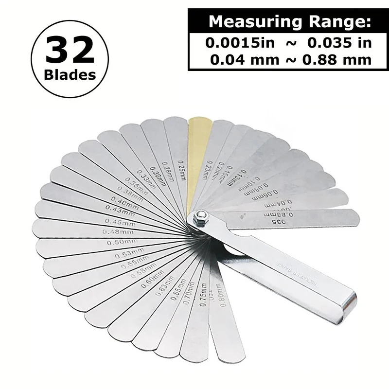 Stainless Steel Combination Feeler Gauge 32 Blades 0.04-0.88mm Thickness Gauge Measuring Gap Width Thickness Measuring Tools